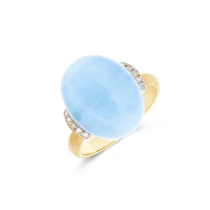 Anello in oro giallo 18KT con acquamarina milk e diamanti collezione Amuleti Nanis