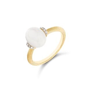 Anello in oro giallo 18KT con pietra di luna e diamanti collezione Amuleti Nanis