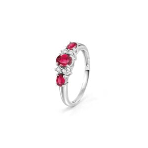 Anello in oro bianco 18KT trilogy con rubini e diamanti Bliss Gioielli