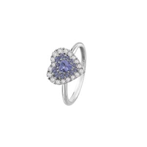 ANELLO A CUORE IN ORO BIANCO 18KT CON TANZANITI E DIAMANTI