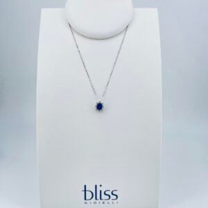 Collana in oro bianco 18KT con zaffiro e diamanti