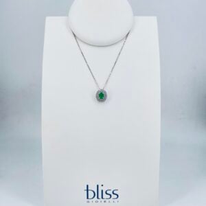 Collana in oro bianco 18KT con smeraldo e doppio giro di diamanti Bliss Gioielli
