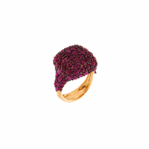 Anello a pavé in oro rosa 18KT con rubini