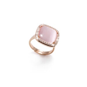 Anello regolabile con quarzo rosa e zirconia
