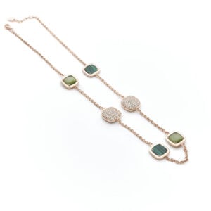 Girocollo in arg925 con malachite, quarzo verde e zirconia
