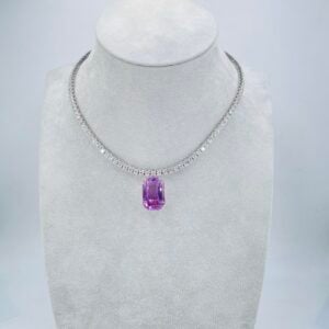 Collana a tennis in oro bianco 18KT con kunzite e diamanti