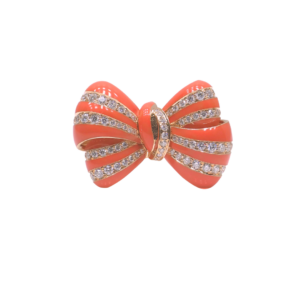 ANELLO IN ORO ROSA 18KT CON SMALTI SALMONE E DIAMANTI