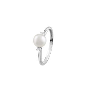 anello in oro bianco 18kt con perla e diamanti