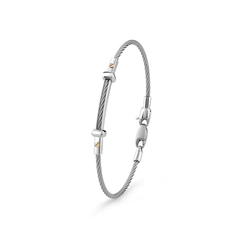 Bracciale rigido in acciaio con dettagli in oro giallo