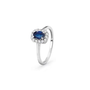 ANELLO IN ORO BIANCO 18KT CON ZAFFIRO E DIAMANTI