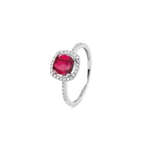 ANELLO IN ORO BIANCO 18KT CON RUBINO E DIAMANTI