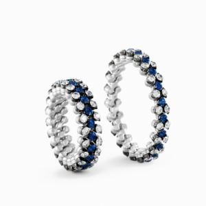 ANELLO MULTIMISURA IN ORO BIANCO 18KT CON ZAFFIRI E DIAMANTI