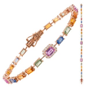 BRACCIALE IN ORO ROSA 18KT CON ZAFFIRI ROSA, MULTICOLOR E DIAMANTI