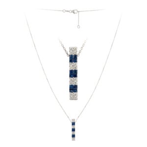 PENDENTE IN ORO BIANCO 18KT CON ZAFFIRI E DIAMANTI