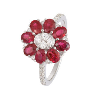 ANELLO IN ORO BIANCO 18KT CON RUBINI E DIAMANTI