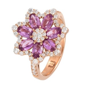 ANELLO IN ORO ROSA 18KT CON ZAFFIRI ROSA E DIAMANTI