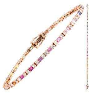 TENNIS IN ORO ROSA 18KT CON ZAFFIRI MULTICOLOR E DIAMANTI