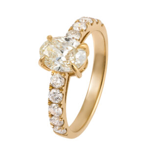 ANELLO IN ORO GIALLO 18KT CON DIAMANTE FANCY COLOR E BIANCHI