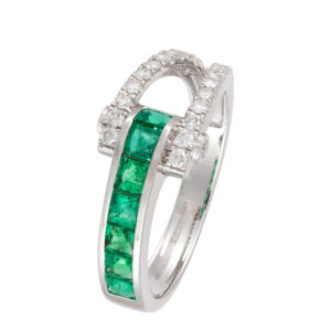 ANELLO IN ORO BIANCO 18KT CON SMERALDI E DIAMANTI