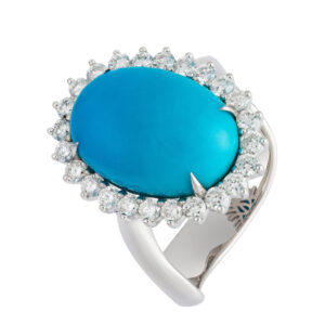 ANELLO IN ORO BIANCO 18KT CON TURCHESE E DIAMANTI