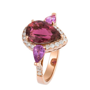 ANELLO IN ORO ROSA 18KT CON TORMALINA, ZAFFIRI ROSA E DIAMANTI