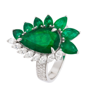 ANELLO IN ORO BIANCO 18KT CON SMERALDI E DIAMANTI