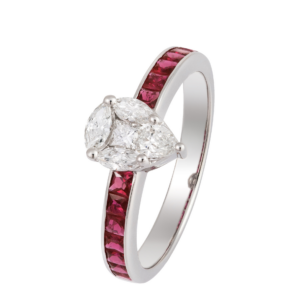 ANELLO IN ORO BIANCO 18KT CON DIAMANTI E RUBINI